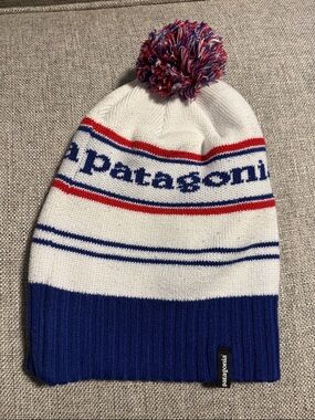Patagonia Kids White, Blue & Red Pom Beanie